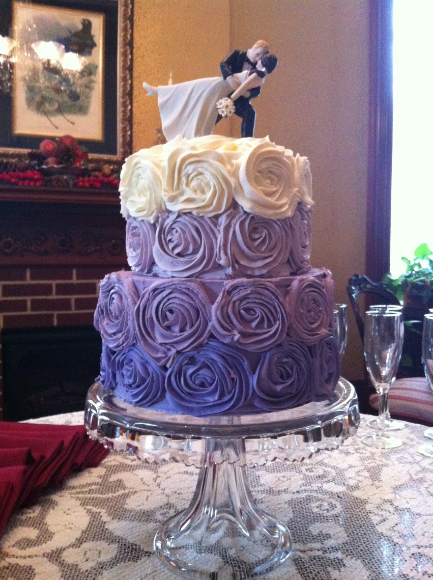 Purple ombre rosette wedding cake